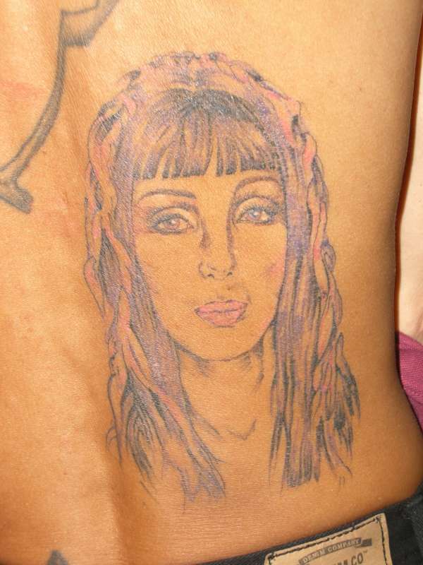 cher picture on my back tattoo
