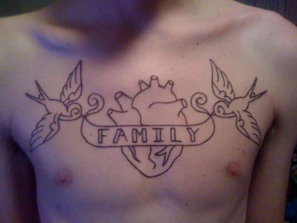 Traditional family chest piece outline tattoo