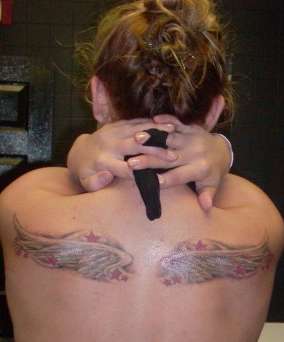 Angel Wings w/ Pink Stars tattoo
