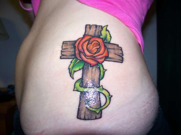 Wood Cross and Rose tattoo