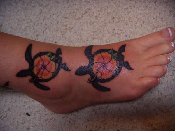 close up view of 2 of the 4 turtles tattoo