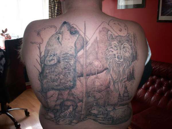 Wolf back piece tattoo
