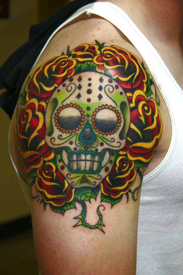 Day of the Dead Skull & Roses tattoo
