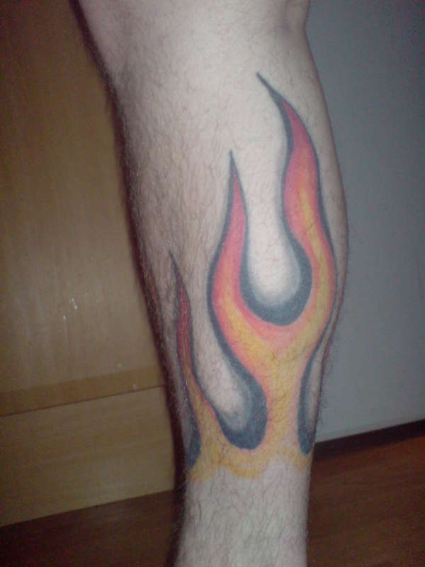 flames on leg tattoo
