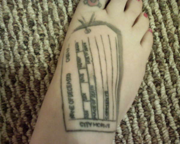 Morgue Tag (toe tag) tattoo