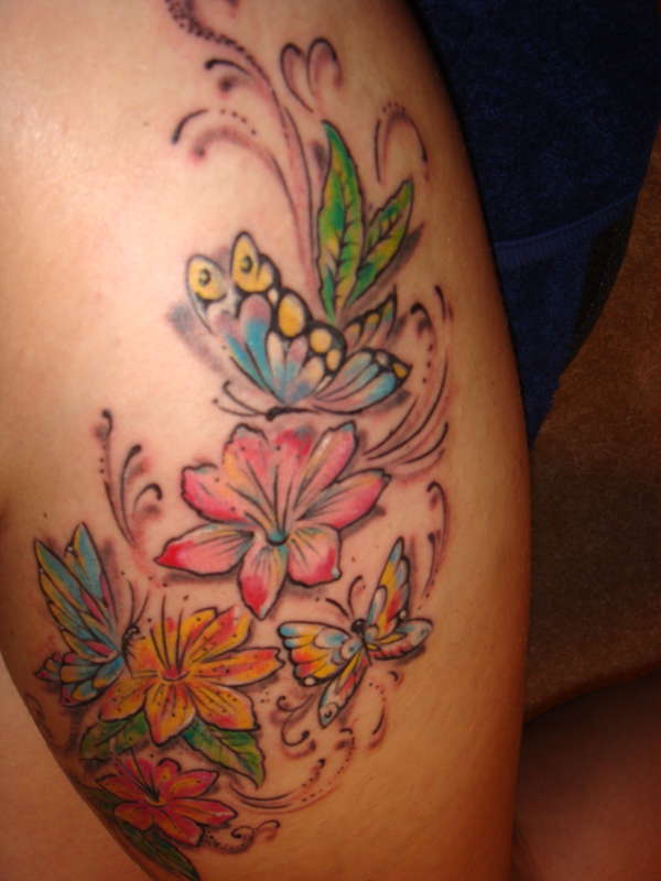 flowers & butterflies tattoo