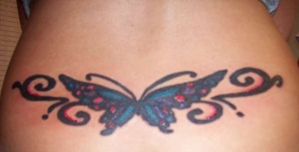 butterfly, lower back tattoo