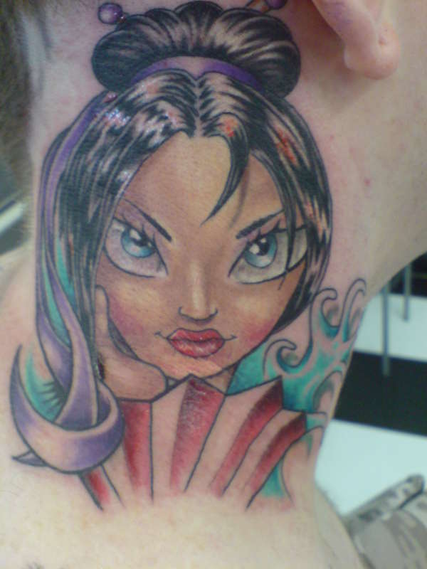 geisha on neck tattoo