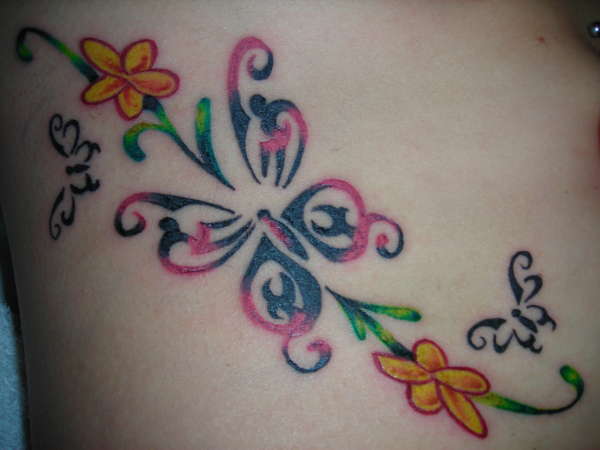 butterfly n flowers tattoo