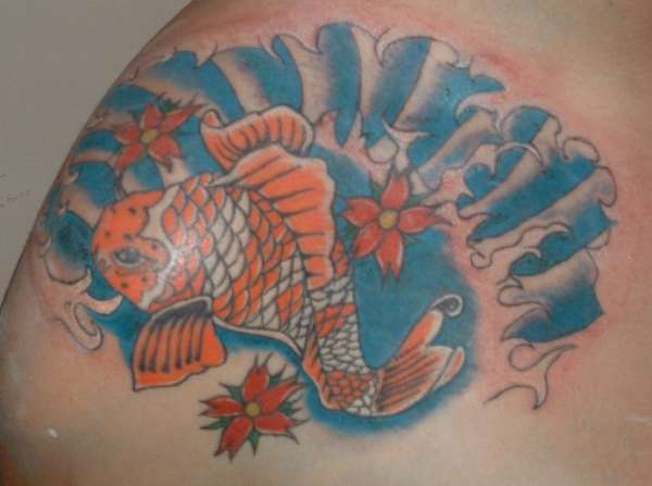 Koi with waves tattoo