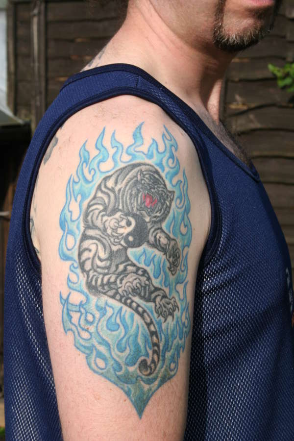Flames & tiger tattoo