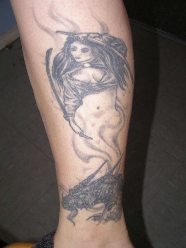 dragon and warrior lady tattoo