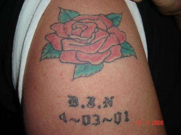 Rose /Writing, RIP David J. Nichols tattoo