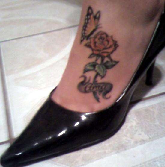 Butterfly/Rose "Ama" tattoo