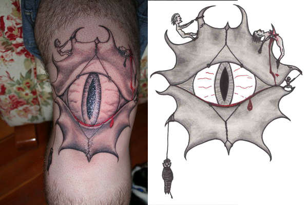 Knee Ball Eye Ball with drawing tattoo