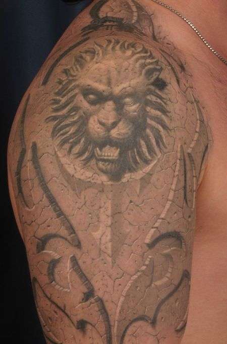 stone lion. tattoo