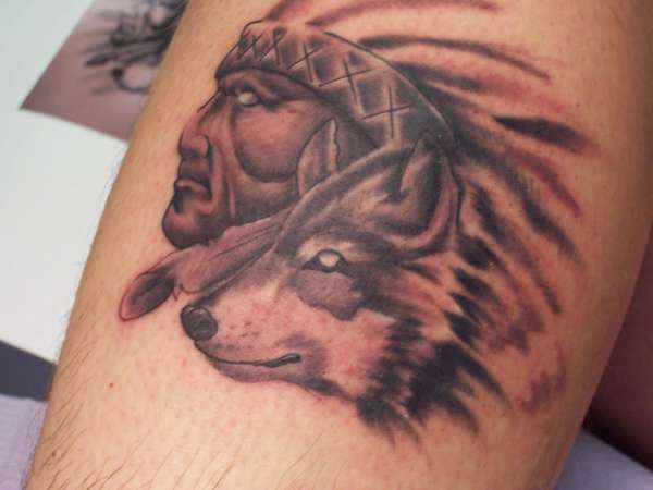 wolf and indian heads tattoo