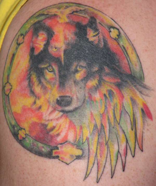 Harley Wolf with Eagle Spirit tattoo