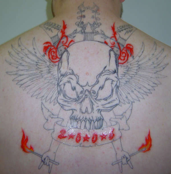 Back Tattoo - after second session - red and flames tattoo