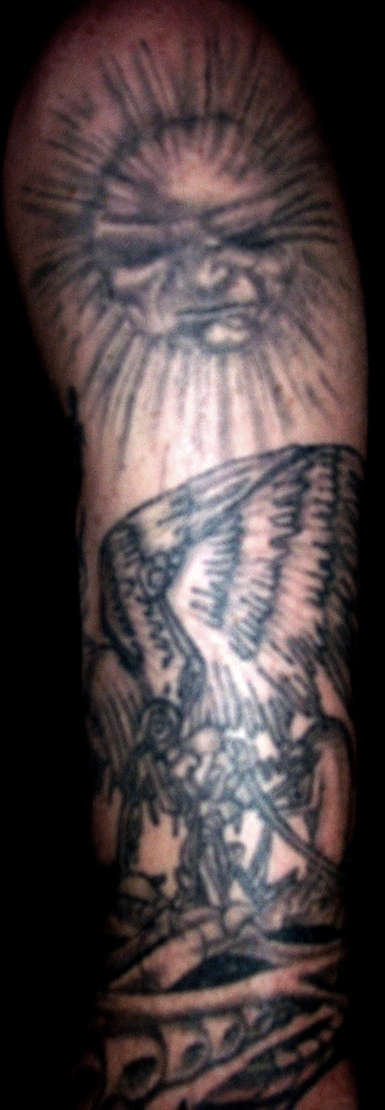 sun,mechanical angel tattoo
