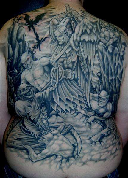 angels and demons tattoos back
