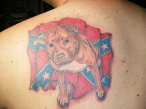 dog portrait with rebel flag tattoo
