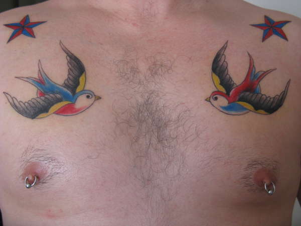 Classic Barn Swallows and Nautical Stars tattoo