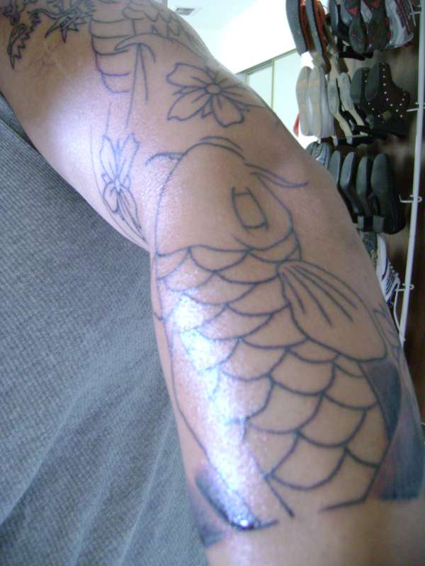 3/4 Sleeve Koi and Dragon. tattoo