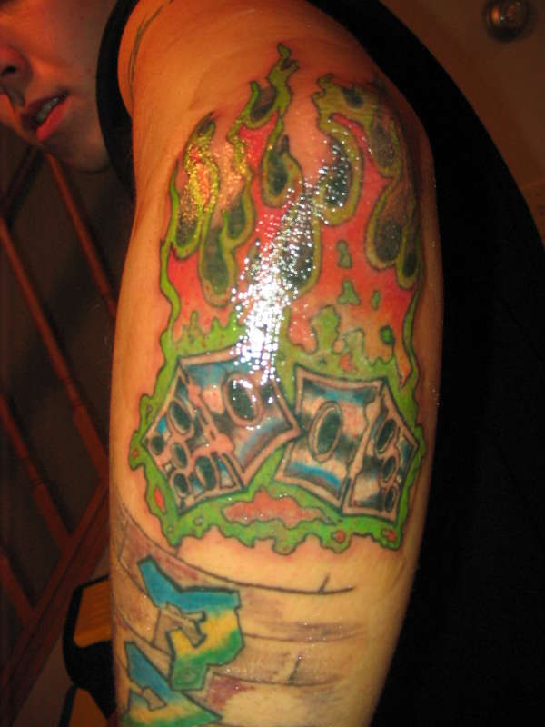flame dice tattoo