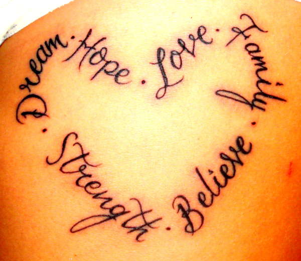 heart tattoo with words