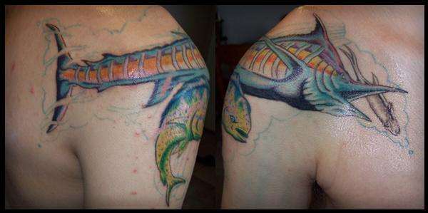 Marlin and Mahi Arm Piece tattoo
