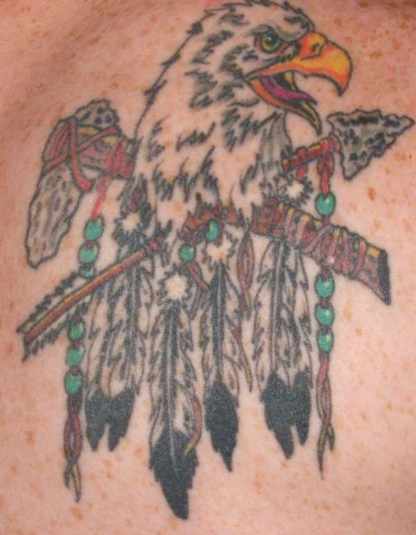 Top right shoulder blade, dreamcather & eagle tattoo