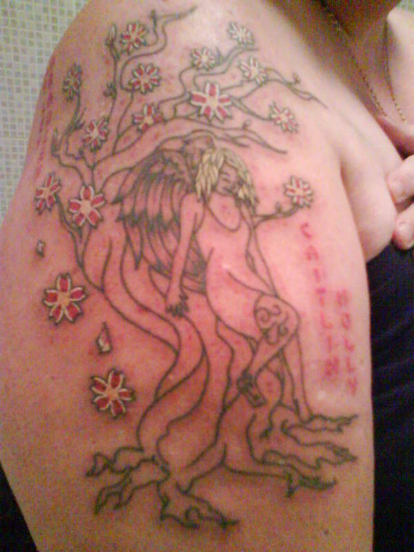 cherry blossom  with angel tattoo