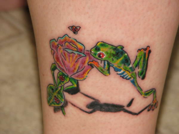 frog and flower tattoo