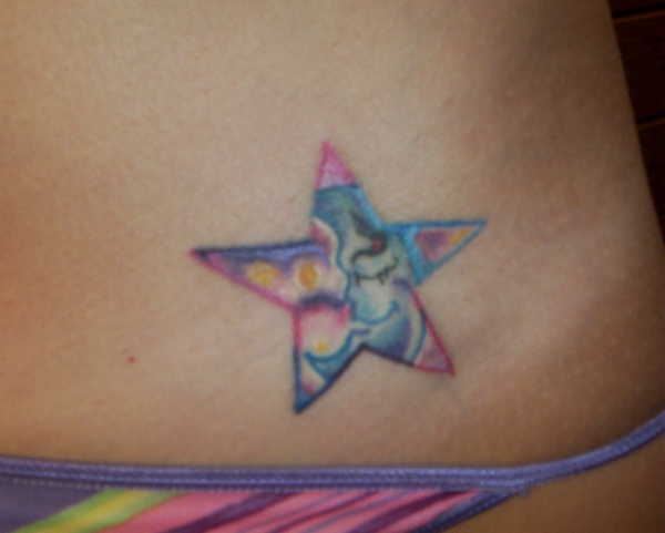 Star/Moon on Hip tattoo