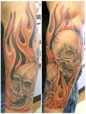 skulls and flames tattoo