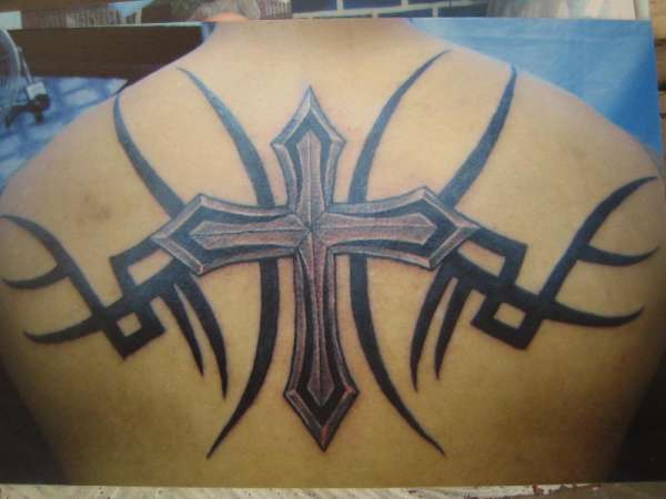 tribal and cross tattoo
