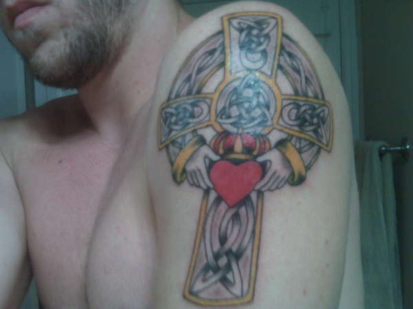 Celtic Cross and Claddagh w/ Trinity tattoo