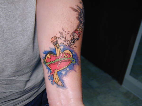 Tattoo Machine w/Sacred Heart and No. 2 Pencil tattoo