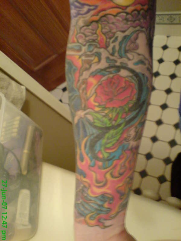 rose,water,fire. tattoo