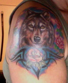wolf/roses tattoo