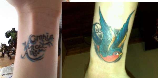 Before and After Sparrow tattoo