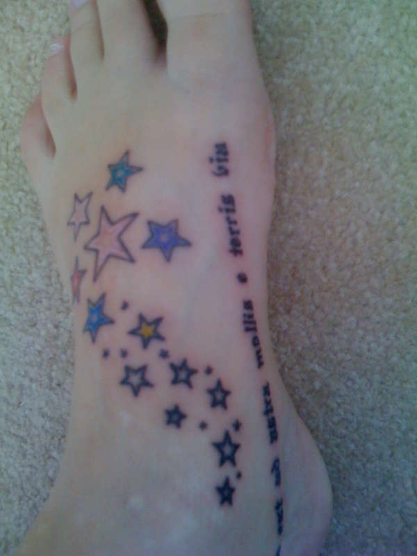 Stars & Latin on foot tattoo