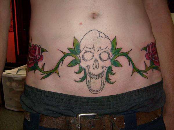 skull and roses belt buckle piece tattoo