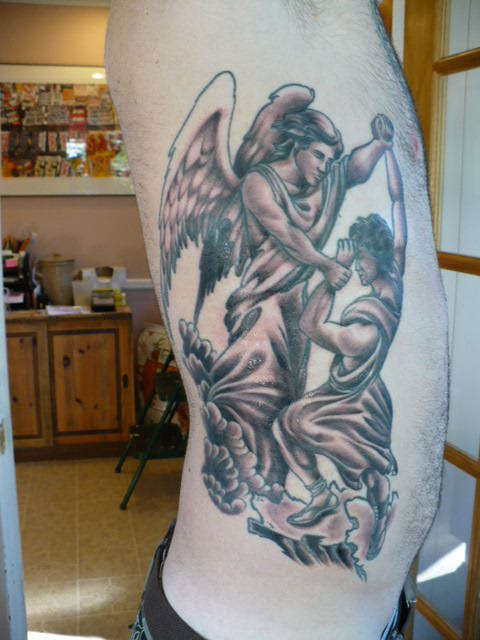 Jacob Fighting Angel tattoo