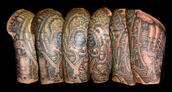Mechanical half-sleeve tattoo