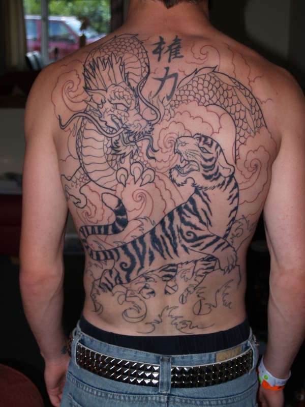 tiger/dragon oriental back piece tattoo