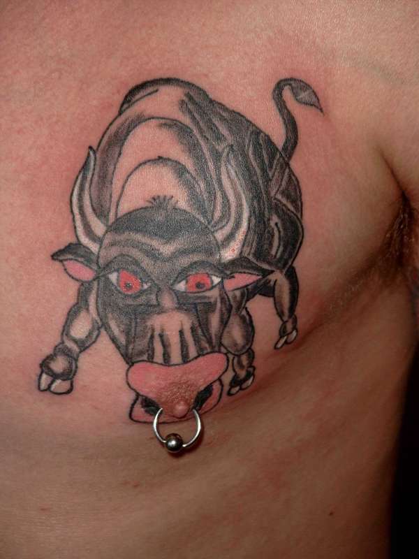bull on chest tattoo