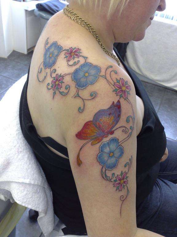 butterfly &flowers tattoo