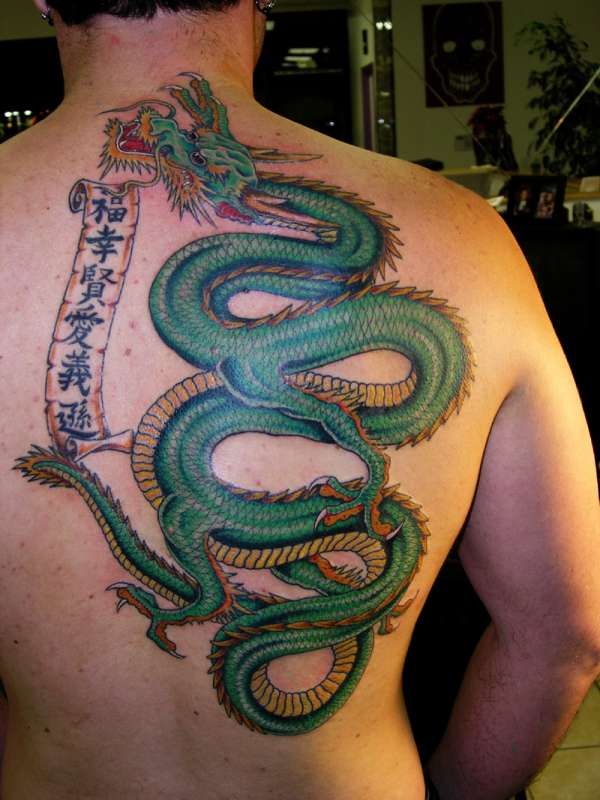 Dragon & Kanji Scroll tattoo